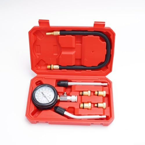 Motor-Kompressionsmesser-Set mit O-Ring-Adaptern, sichere Passform, zuverlässige Druckmessung, zweifarbige Skala 0–300 psi M10 für M14, 18 mm, für Autos, LKWs, Motorräder, Schnelltest, 7 Stück