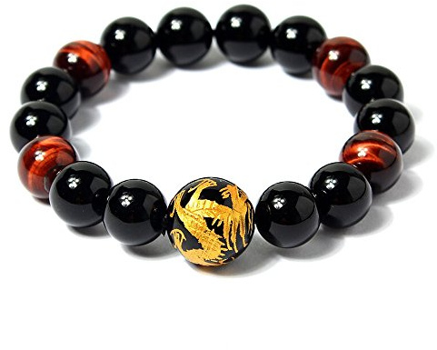 COAI Edelstein Armband mit Onyx Obsidian Rotes Tigerauge Gebetsarmband für Herren