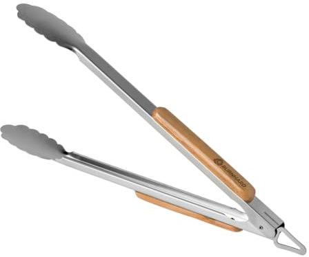 Pinza per barbecue BURNHARD® in acciaio inox, 45cm, meccanismo di bloccaggio, gancio per appendere, impugnatura antiscivolo – Pinza BBQ Deluxe