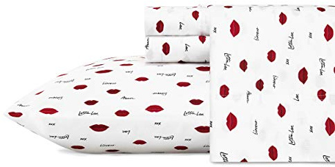 Betsey Johnson Love Lips Microfiber Red 4 Piece Sheet Set-Queen