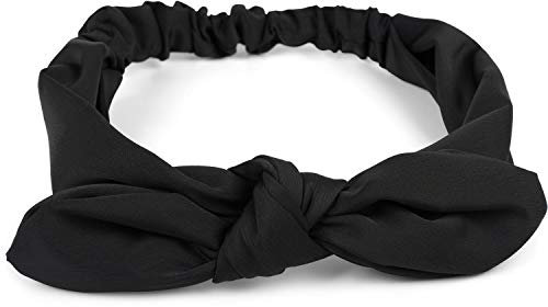 styleBREAKER Fascia per capelli da donna in tinta unita con fiocco e fascia elastica, fascia per fronte, fascia per capelli, Pinup, Rockabilly 04026035, colore:Nero