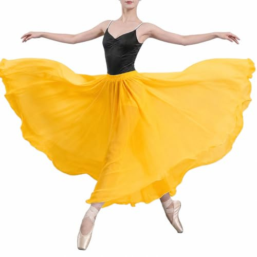 Wuchieal Bauchtanz Rock Bauchtanz Kostüm Damen Tänzerin Chiffon Röcke Big Swing Langer Rock Festival Performance Kleidung (Gelb, One Size)