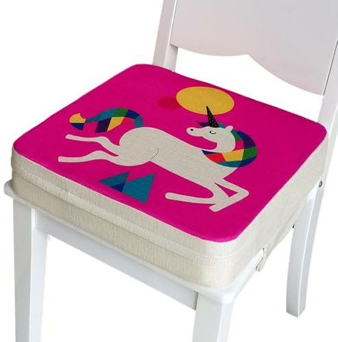 FANSU Kinder Sitzkissen Sitzerhöhung Stuhl, Baby Tragbar Sitzkissen Cartoon Quadratische Verstellbar Zerlegbar Kleinkinder Esszimmerstuhl ErhöHen Pad Esszimmer Boostersitze (Einhorn,40x40x8cm)