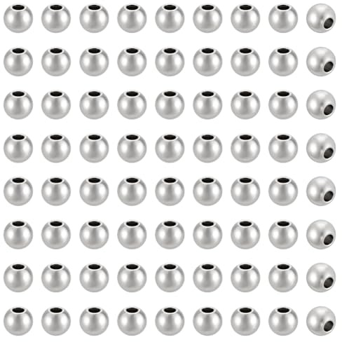 UNICRAFTALE Über 100 Stk 8mm Runde Perlen Edelstahlperlen 3mm Loch Metallperlen Runde Distanzperlen Metall Zwischenperlen Für DIY Armbänder Halsketten Schmuckherstellung,Edelstahl Farbe