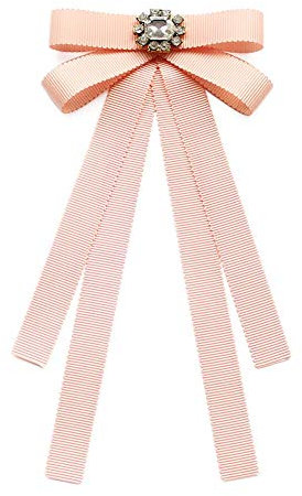 JKQBUX Damen-Ansteckblume mit Brosche, Vintage-Stil, Kristall, vorgebunden, lange Fliege für Partyzubehör, Pink/Anstecknadel, 14W*20L