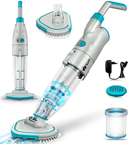 tillvex Poolsauger mit Akku | Pool Bodensauger Teleskopstange elektrisch | Poolreiniger mit Filter & 2-Geschwindigkeits-System | Handsauger Reinigungsset kabellos (Bis zu 25 m³, Ohne Teleskopstange)