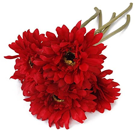 Künstliche Gerbera-Gänseblümchen, rote Seide, realistische Gänseblümchen, für Zuhause, Garten, Hochzeit, Party, Dekoration, 7 Stück