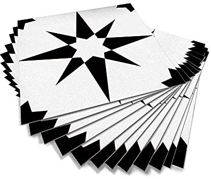 Hiseng 12pcs Kitchen Bathroom Wall Tile Stickers, DIY Square Decals Creative Geometric Printed Sticker for Kitchen Living Room Bathroom Home Decor Self-Adhesive (Geometric meteor,20 x 20cm)