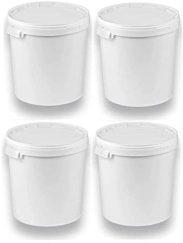 Silplast 4 x 30 Liter Eimer mit Deckel, Weiß, lebensmittelecht, 4 Stück | Stapelbar, Kunststoffeimer, Milch-/Vorratseimer, Honigeimer, Lebensmittelbehälter, Leereimer für Mehl, Wassereimer