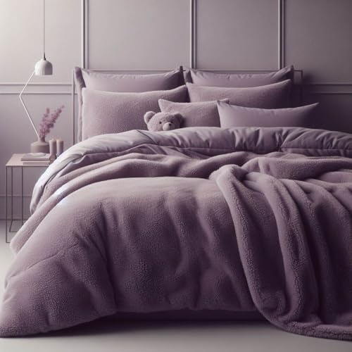 Comfort Collections Teddy Bear Duvet Cover Set Super Soft Fleece Warm Winter Quilt with Pillowcases Lilac King 230cm x 220cm Approximate