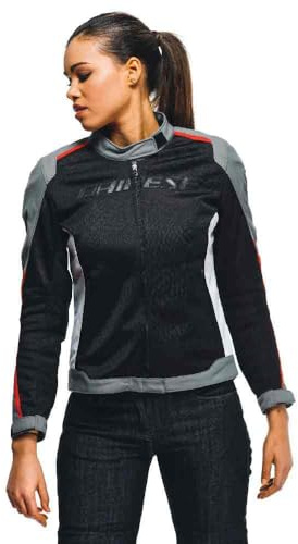 Dainese Hydraflux 2 Air Lady D-Dry Jacket, Motorradjacke Sommer mit Abnehmbarem Wasserdichtem Futter, Damen, Schwarz/Charcoal-Gray/Lava Rot, 42
