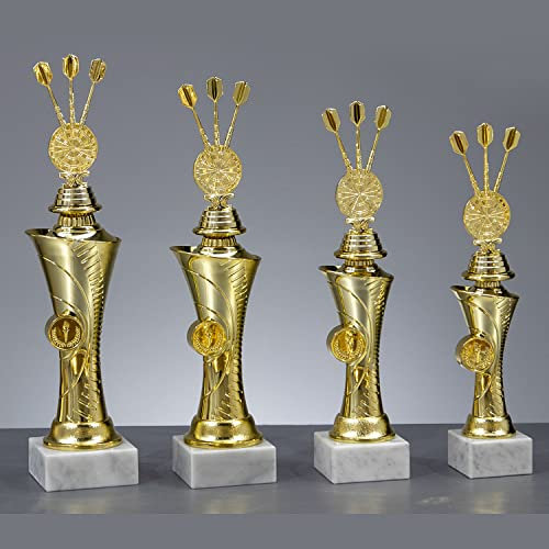 Henecka 🎯 Dartpokale für Ihr Dartturnier Goldener Dart Pokal, Schwerer Marmorsockel, personalisierbar mit Wunschgravur (Dartpokal Höhe 304mm)