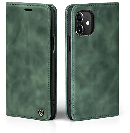 LBH Handyhülle für Apple iPhone 11 in Grün mit Karten- und Geldfach Smartphone Hülle mit Standfunktion Flip Case Schutzhülle Magnetverschluss Vintage