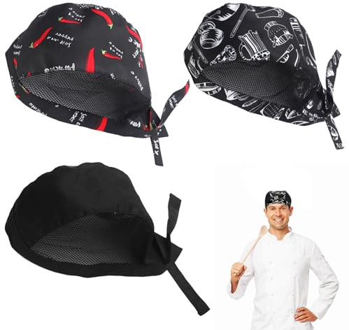 Küchenmütze 3 Stück Koch Berufsbekleidung Bistromütze Atmungsaktive Bistrohut Bandana Kochmütze Lustig Atmungsaktive Koch Hut Chef Kochhut für Männer Frauen Küche Kochen