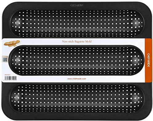 CHEFMADE Perforated Baguette Pan, Non-stick 3-slot French Bread Pan Baguette Baking Loaf Bakeware