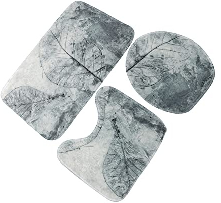 WOONEKY Alfombras Antideslizantes y Fácil Instalación Juego de 3 para Baño Estilo Retro Diseño de Hojas, Material Poliéster Suave para Baño Familiar