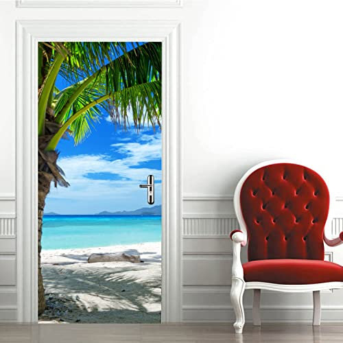 Tür tapeten 3d selbstklebend Palmen & Strand Türtapete Wandbild Selbstklebend PVC Wasserdicht Abnehmbar Türfolie TürPoster Fototapete Wohnzimmer Schlafzimmer küche bad büro B90 x H200cm