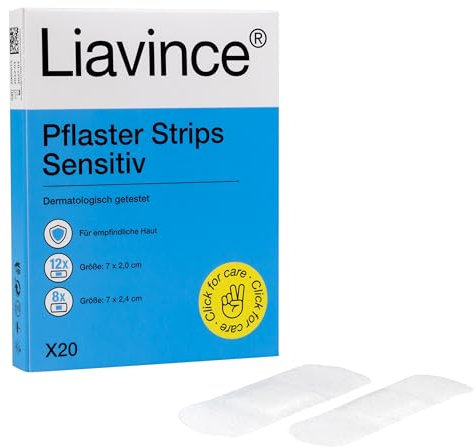 Liavince Pflaster Strips Sensitiv, Pflaster Set 200 Stück in 2 Größen für empfindliche Haut, 10er-Vorratspackung à 20 Wundpflaster, atmungsaktiv, hypoallergen