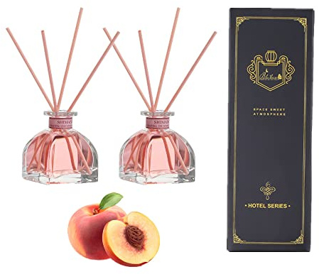 Pfirsich-Duftstäbchen, Raumlufterfrischer, 2 Flaschen Aromatherapie-ätherisches Öl-Set, für Schlafzimmer, Büro, Stäbchen-Entschärfer mit 1,8 Unzen/Flasche