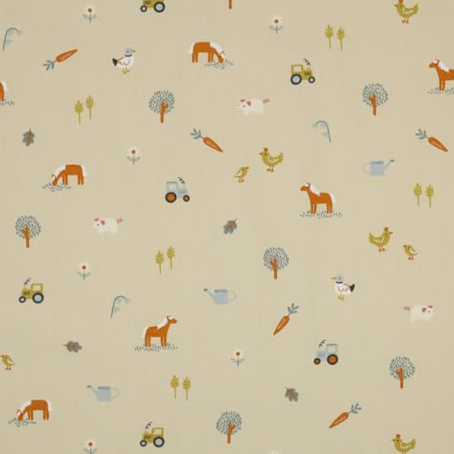 Stoff Meterware Kinderstoff Baumwollstoff Baumwolle - 1 Meter, Nähen, Bettwäsche, Kinder, Baby, Jungen, Mädchen, Bekleidung, Deko (Traktor Pferde Hühner)