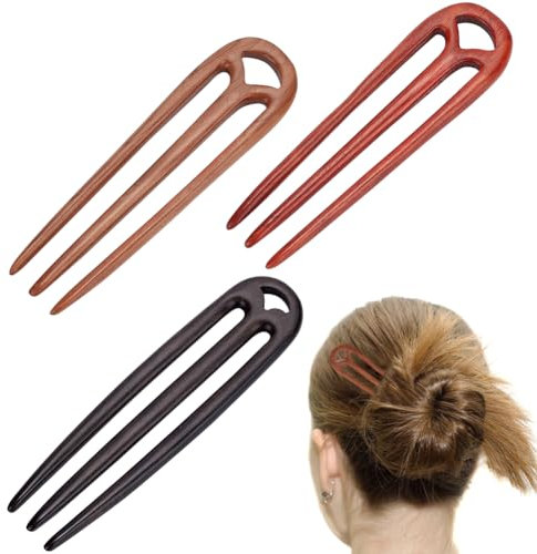 WEBEEDY 3 Farben Holz-Haargabel 3-Zackige Haarnadel Sandelholz-Mahagoni-Holz-Haar-Styling-Nadeln Haar-Accessoires Für Lange, Dicke, Feine Haarknoten Im Chinesischen Retro-Sti
