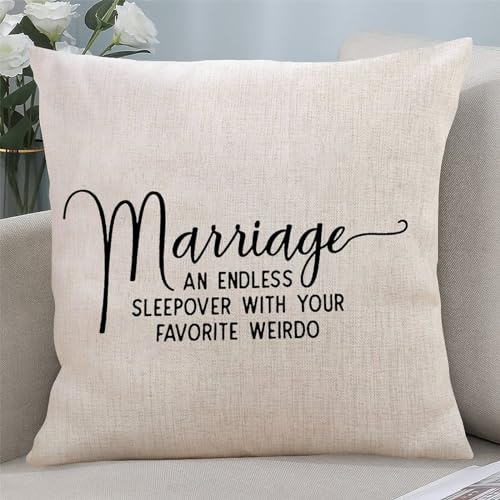 Marriage an Endless Sleepover with Your Favorite Throw Pillow Cover Pillow Case Cushion Cover Pillow Case Quote Decortaive Pillowcase with Zipper Home Decor for Sofa Living Room Bedroom 18x18 in