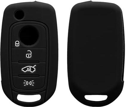 kwmobile Schlüsselhülle für FIAT 4-Tasten Klapp Autoschlüssel Hülle - Autoschlüssel Schlüssel Hülle aus Silikon - Schlüsselschutz Gehäuse in Schwarz