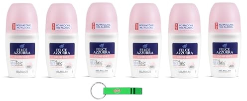 Felce Azzurra - Deodorante Roll On Comfort con Formula IdraTalc, efficacia 48 ore, senza macchie, con latte idratante da 50 ml + portachiavi Beni Culinari