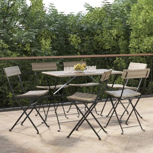 AJSEOYBS Gartenmöbel,Terrassenstühle,Atmungsaktive Gartenmöbel,Bistrostühle 6 STK. Klappbar Grau Poly Rattan und Stahl,Comfy Lounge Chair, Outdoor Möbelfür Rasen, Garten, Balkon im Freien usw