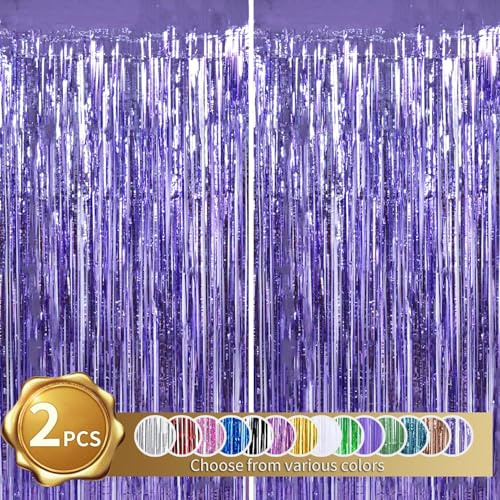 RIBBOOO 2-Pack Hellviolett Lametta Vorhang Glitter Metallic Tinsel Vorhang für Party,Abschlussfeier,Foto Hintergrund Folie Streamer,Geburtstagsdeko,Dekoration für Disco,Weihnachtsfeier(1x2 Meter)