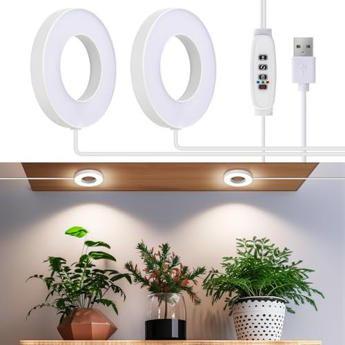 Ceiling Grow Lights for Indoor Plants, 96 LEDs Full Spectrum Halo LED Plant Light, with 3/9/12H Auto Timer Switch, 3 Light Modes,10 Dimming, Plant Lights for Small Plants, 2 Head