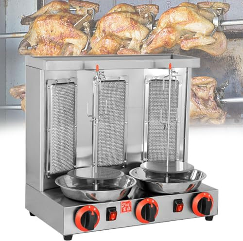 Máquina para Asar, Máquina para Cocinar de Pollo con 2 o 3 Quemadores, Asador Vertical a Gas Gyro Rotisserie Oven Doner Kebab Machine, para Fiestas en la Cocina del Restaurante en Casa,Three