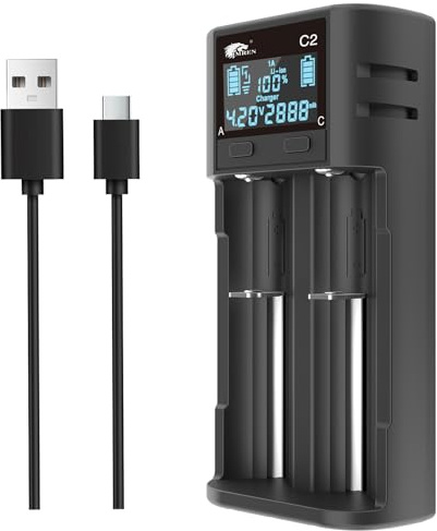 IMREN 21700 18650-laddare, intelligent LCD-batteriladdare 18650 21700, 2 A snabb 18650-laddare för 3,7 V Li-ION-batterier 18650 21700 20700, 1,2 V Ni-MH Ni-CD AA AAA C (med USB-C)