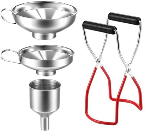 CENPEK Set di 4 imbuti in Acciaio Inox, Imbuto per marmellata, Imbuto di riempimento con Manico e Sollevatore in Vetro per Trasferire spezie, Polvere liquida, Fagioli, marmellata