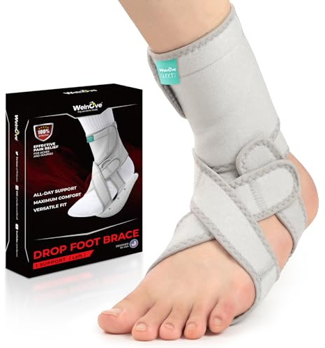 Welnove Drop Foot Brace for Walking - (2 Pack) AFO Ankle Brace with Arch Support, Relieve the Instability of Lower Limbs by Foot Drop, MS, TBI, Spinal Cord Injury, Cerebral Palsy (Left & Right, Grey)