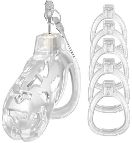 Yivans Peniskäfig Mit 5 Ersetzbare Ringe Sexspielzeug für Männer Keuschheitskäfig Ultraleicht Unsichtbar Keuschheitsgürtel SM Fetisch Fesseln Extrem Cock Cage Paare Abstinenz Sex Toy(Transparent-M)