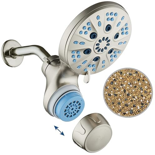 6 Way 6 Luxury High Pressure Rain Shower with Built-in KDF Skin and Hair Shower Filter, ON/OFF Filtration Modes, Instant Refill Cartridge, Nozzles and Cartridge to Stay