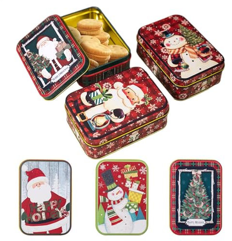 Ziennhu Scatola di latta di Natale in latta bianca, scatole per biscotti di Natale, 6 x scatola di decorazione in latta, scatole di immagazzinaggio rettangolari per biscotti di Natale, per