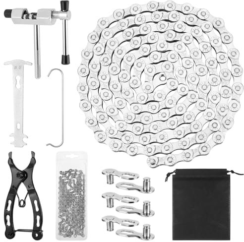 Hejo Bike Chain, 6/7/8 Speed Chain 116 Links (1/2x3/32), Mountain/Road Cycling Maintenance Tools Kit, Includes Link Plier, Cutter & Inspection Gauge