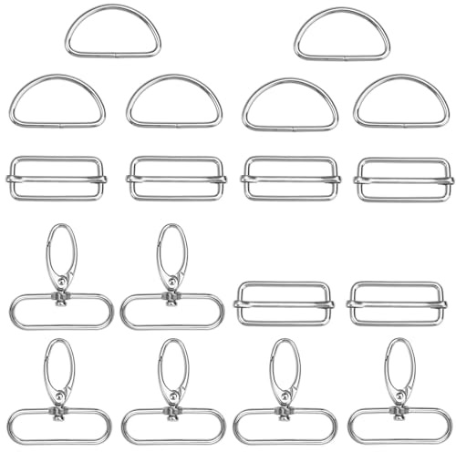 Yuannee Hebillas Metálicas,18 PCS Hebillas Bolso para Bolsos Mochilas Kit con Mosquetones Giratorios 360° Anillos en D Deslizantes y Ganchos de Ajuste para Costura Repuestos de Cierre
