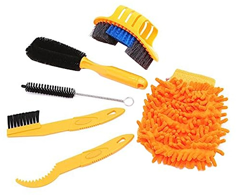 BESPORTBLE Complete Bicycle Kit 6pc Chain Cleaner Tire Cleaning Brush Wheel Brush Sprocket Brush Mitt Lightweight Portable for Daily Use