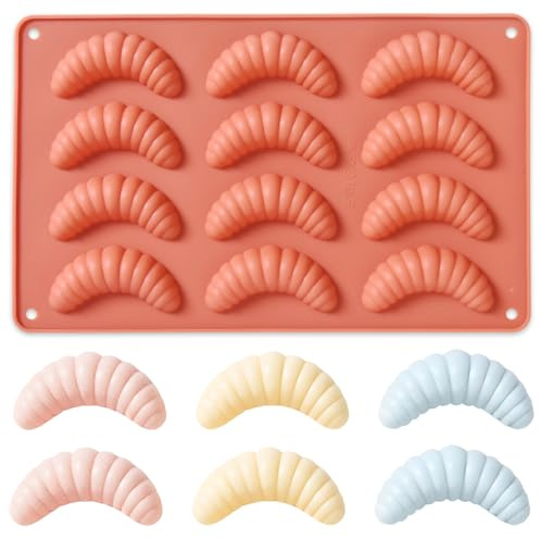 Silikon Backform für Kipferl, 12 Mulden, Vanillekipferl Pralinenform, Backblech für Kekse und Schokolade, Antihaftbeschichtet, Terrakotta