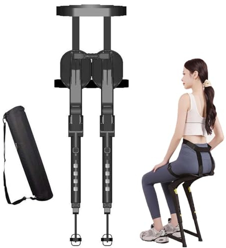 Rusopobe Chaise Portable Pliable et Invisible avec Assise et jambières - Tabouret exosquelette réglable pour l'extérieur, capacité de Charge 150 kg(Black)
