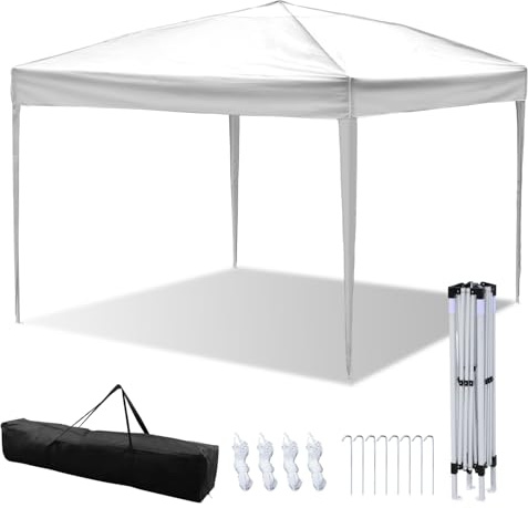 Hebitod Pavillon 3x3 Wasserdicht Stabil Winterfest,Pop Up Gazebo Pavillo，Faltpavillon mit Tasche，partyzelt UV-beständig，Pavillion pergola für Camping Festival Party,weiß