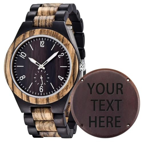 Tiong Herren Gravierte Holzuhr Personalisierte Gravierte Männer Analoge Quarz Holzuhren Benutzerdefinierte Geschenke Armbanduhr