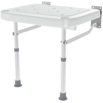 VANCHEMO Duschsitz für Wandmontage Klappbar Duschstuhl Duschklappsitz Duschhocker Duschstuhl mit Duschhalterung, Rutschfester Sitz, mit Drainage & Platzsparender Höhenverstellbar für Senioren, Typ O