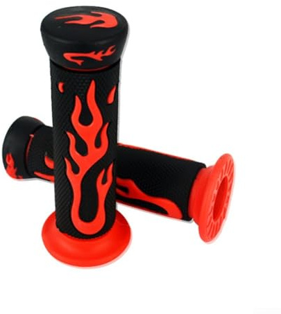 Manopole per manubrio moto con design a fiamma, in gomma morbida antiscivolo, ideali per motociclisti di tutti i livelli (rosso-nero)