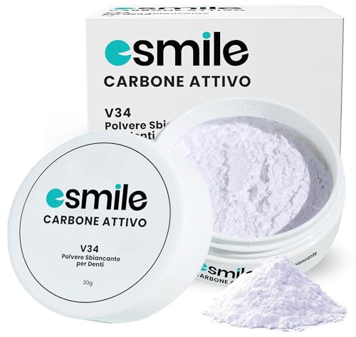 ESMILE Polvere Sbiancante Denti Immediato - Carbone Attivo Naturale al gusto di Menta per uno Sbiancamento Professionale - Pasta per Denti Bianchi (-, Carbone Viola V34)