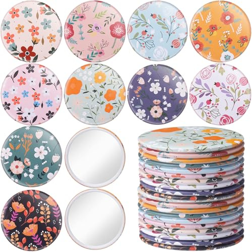 Briwooody 20 Pcs Retro Floral Compact Mirrors 2.76 Inch Round Pocket Mirror Gifts for Spring Tea Party Favors Portable Flower Makeup Mirror Bulk for Women Birthday Wedding Bridal Shower Party