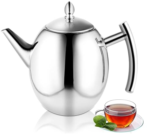 ColdShine 1,5 L Teekanne Edelstahl mit Siebeinsatz Teebereiter Thermo Doppelwandig Kaffeekanne mit Tee Sieb und Isoliertem Griff Campingkessel